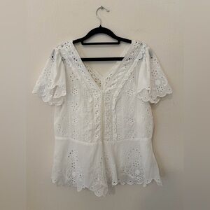 Johnny Was Elizabeth Peplum White Lace Blouse Sz S Cottagecore Boho Dainty